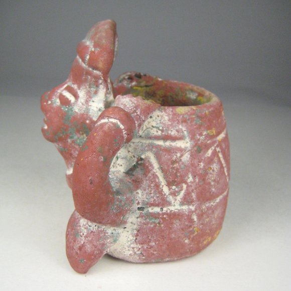 Hand Crafted Clay Figurine Pen Holder Folk Art  4.5 In Tall Rustic Ceramic - Picture 7 of 11